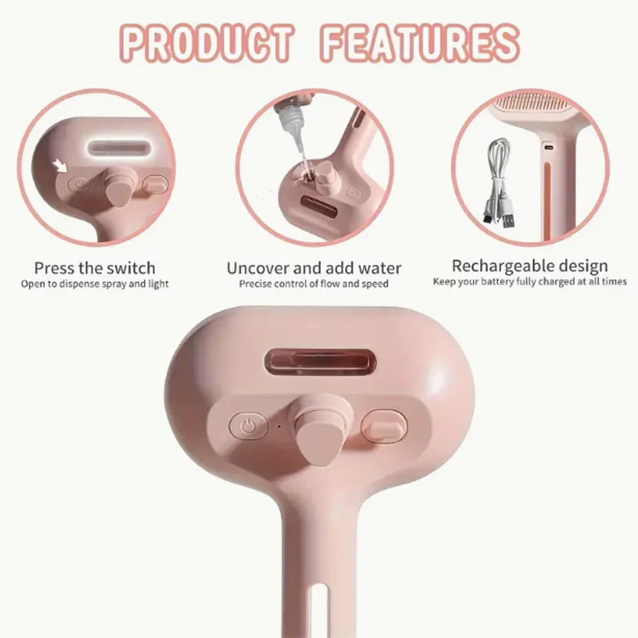 Self-Cleaning Spray Cat Hair Brush